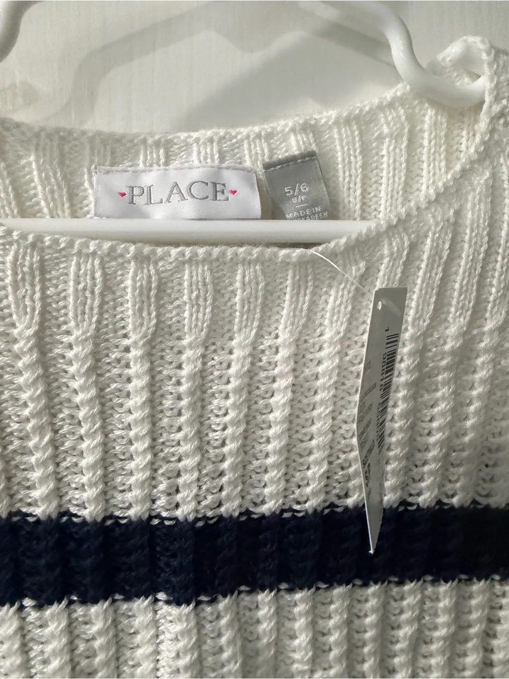 Girls Striped Crewneck Sweater - White & Navy
